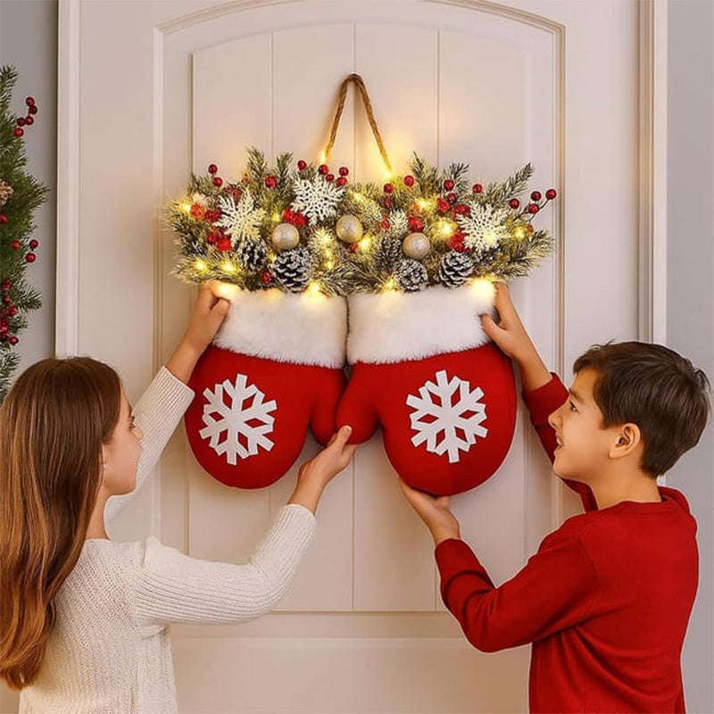 2025 Creative Glove-Shaped Christmas Garland - Faux Flower Crown, Door/Window Decor, Door Sign for Christmas Parties