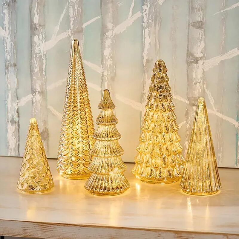5-Piece Set 3D Printed Light-Up Trees with Upgraded LEDs for Tabletop Decor