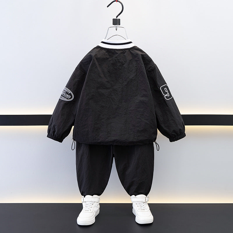 Boys Cargo Casual Letter Print Top and Pants Two-Piece Set