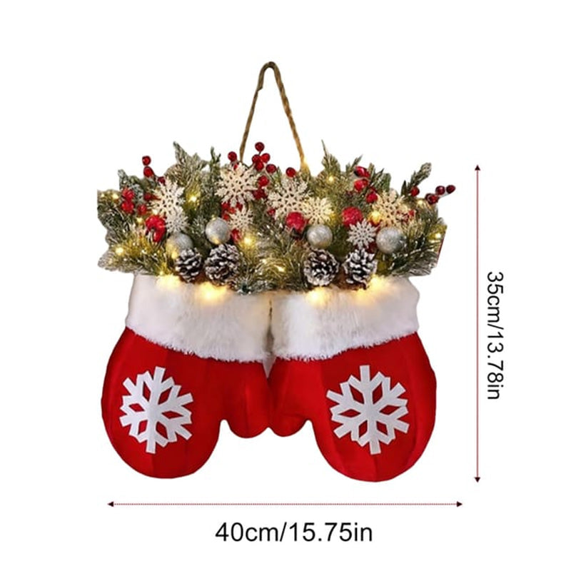 2025 Creative Glove-Shaped Christmas Garland - Faux Flower Crown, Door/Window Decor, Door Sign for Christmas Parties