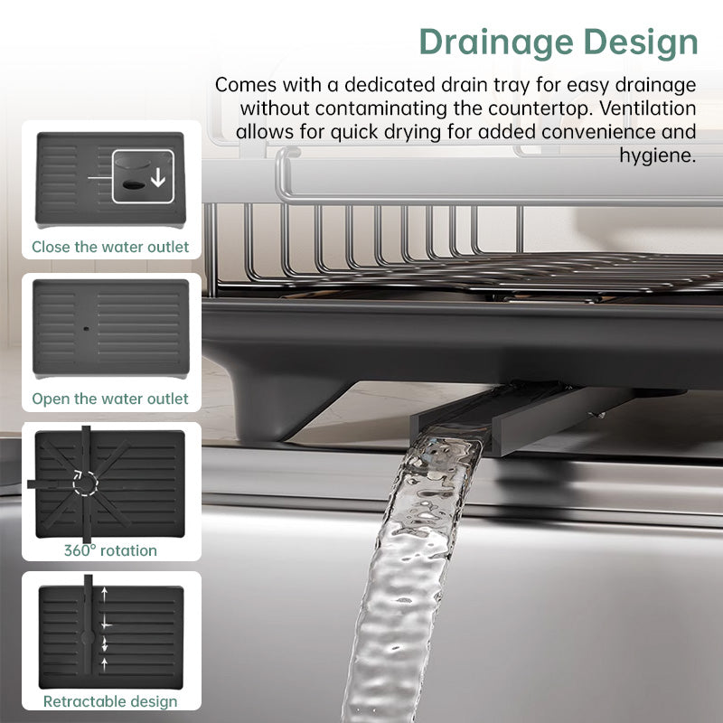 2-Tier Household Dish Rack: Countertop Storage with Drainboard