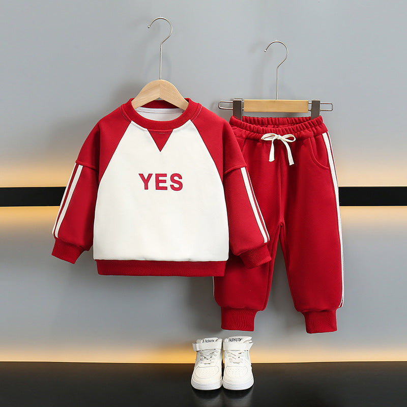 Boys' Casual Fleece-Lined Hoodie Two-Piece Set | Kids Winter Sports Outfit