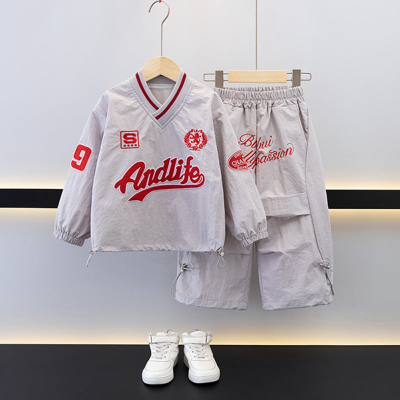 Boys Cargo Casual Letter Print Top and Pants Two-Piece Set