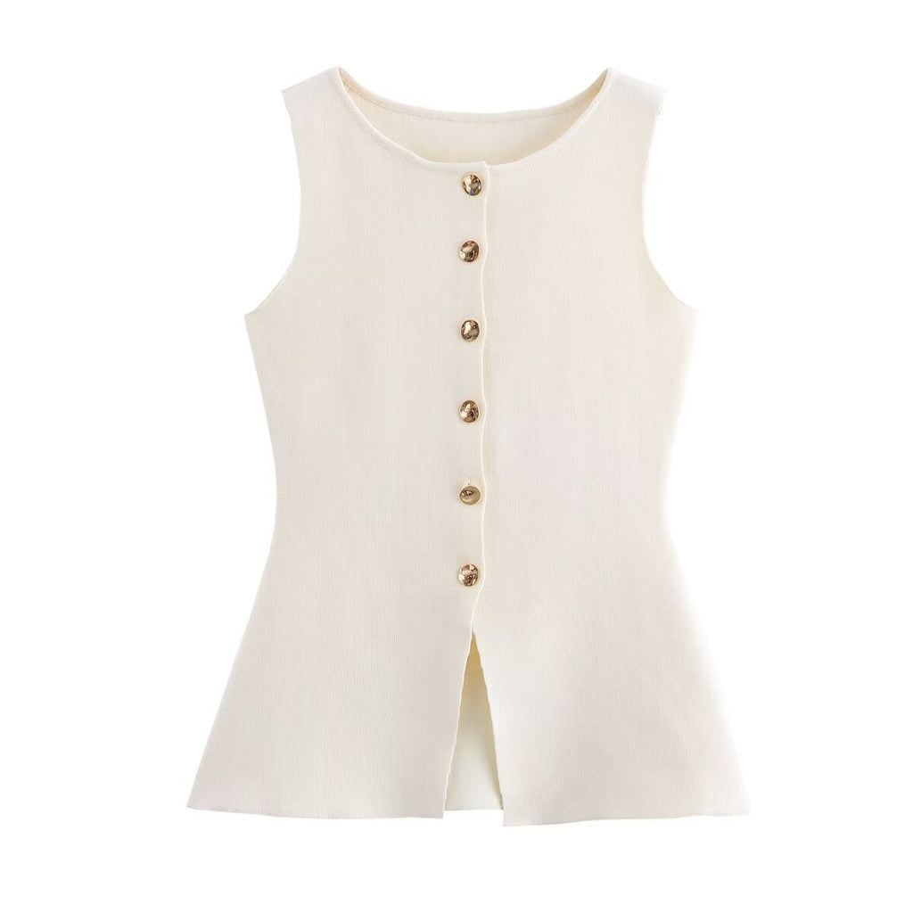 Autumn new gold breasted slim knit vest