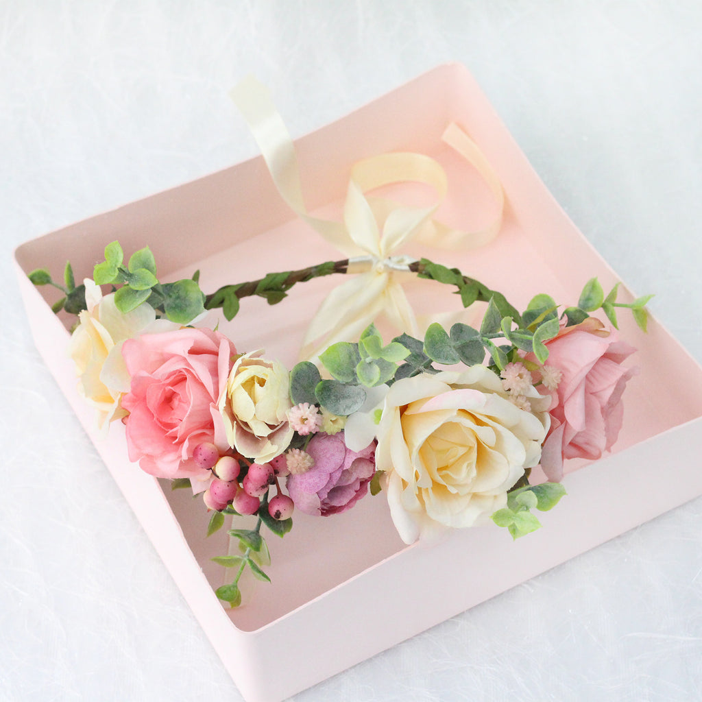 Spring and summer flower garland headwear simulation rose crown water grass headband bride travel photography hair accessories