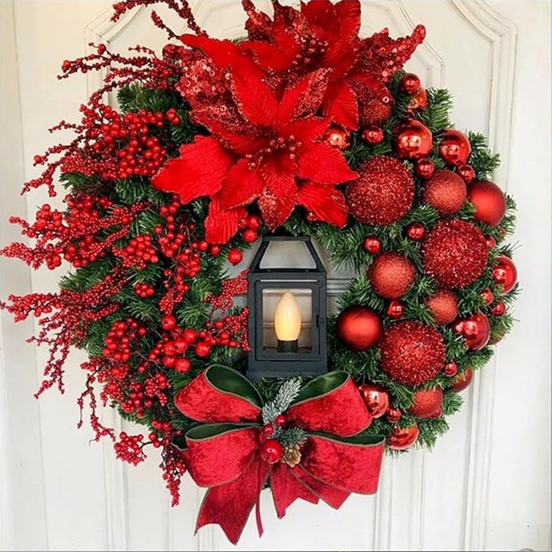 2025 Red Gold Christmas Wreath Garland - Front Door & Wall Holiday Decoration