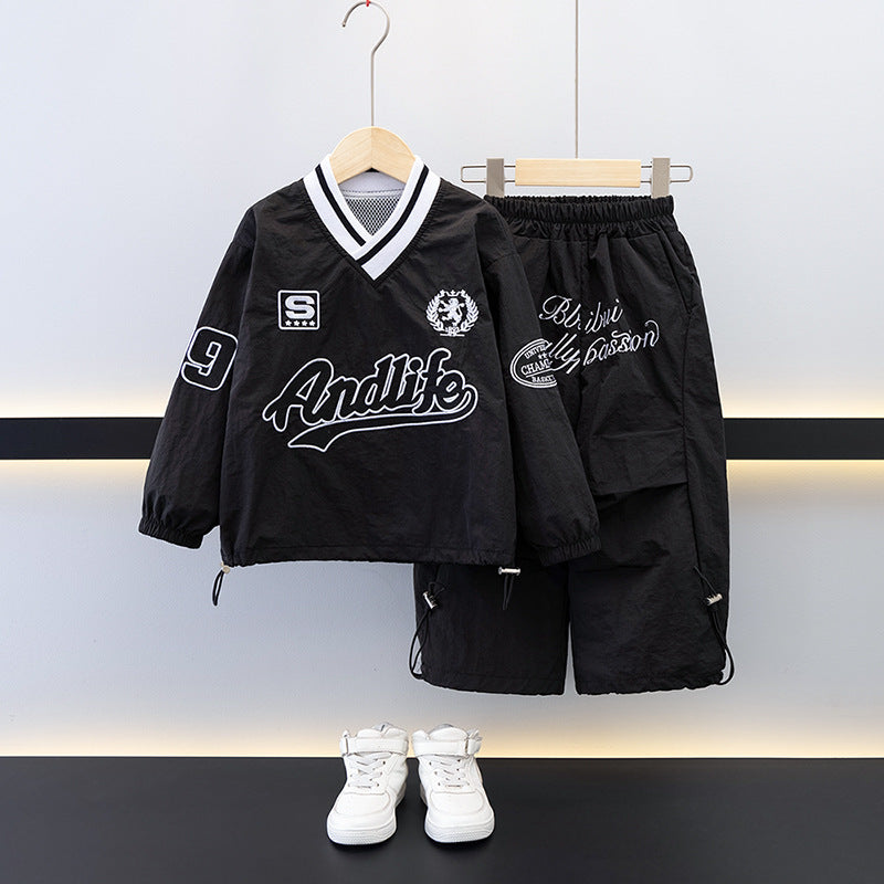 Boys Cargo Casual Letter Print Top and Pants Two-Piece Set