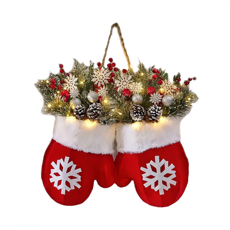2025 Creative Glove-Shaped Christmas Garland - Faux Flower Crown, Door/Window Decor, Door Sign for Christmas Parties