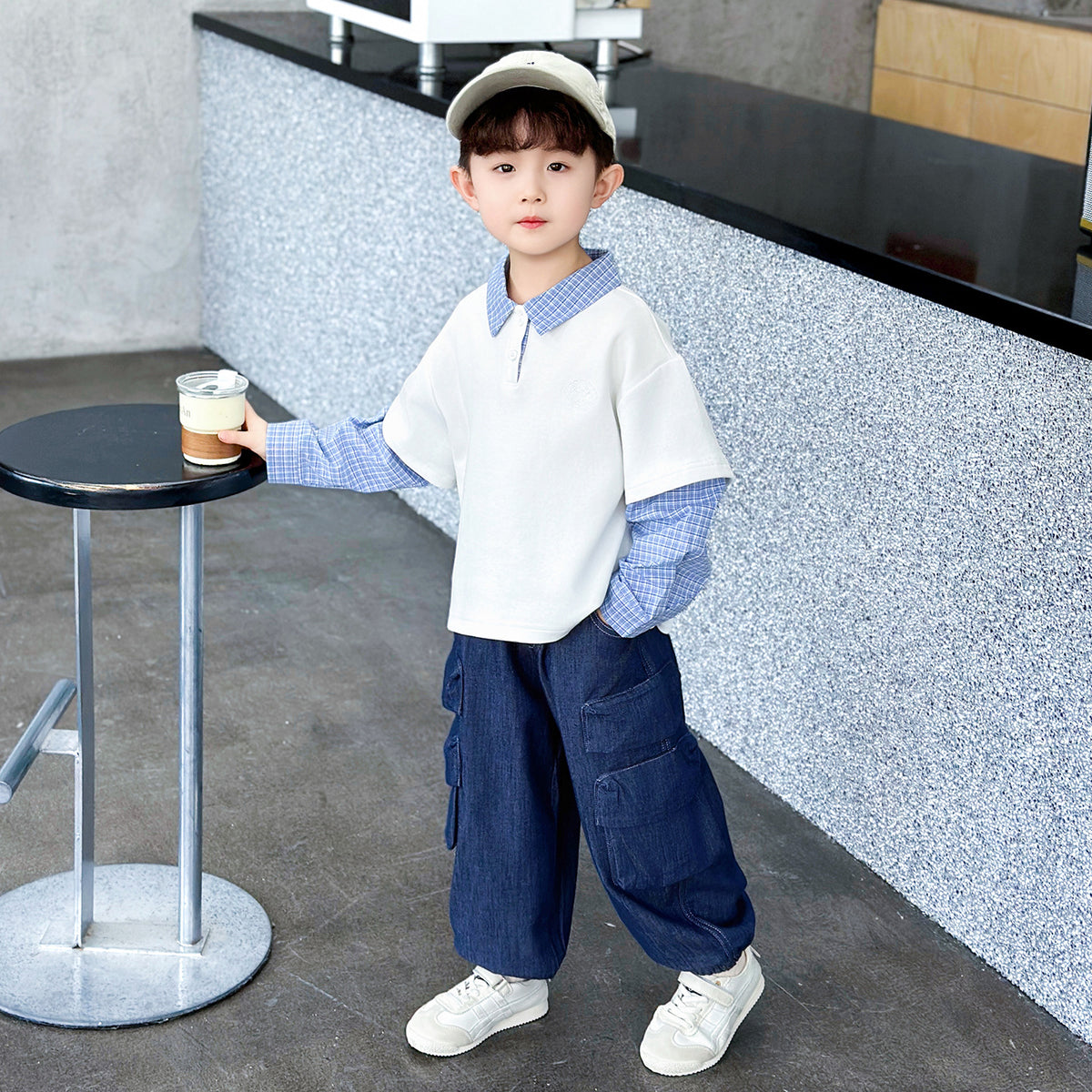 Boys' Spring Autumn Polo Shirt Two-Piece Set