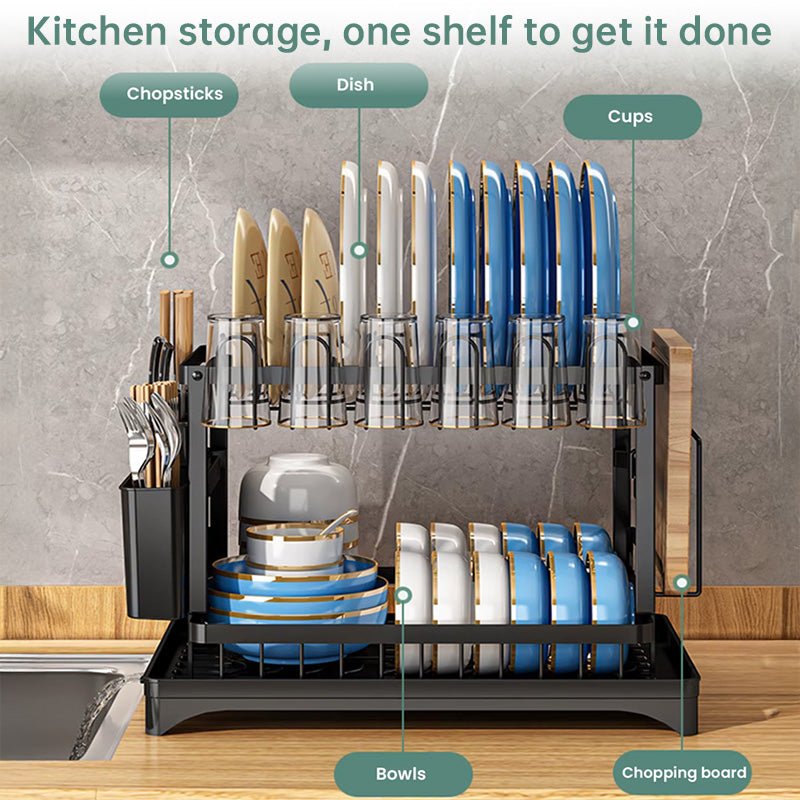 2-Tier Household Dish Rack: Countertop Storage with Drainboard