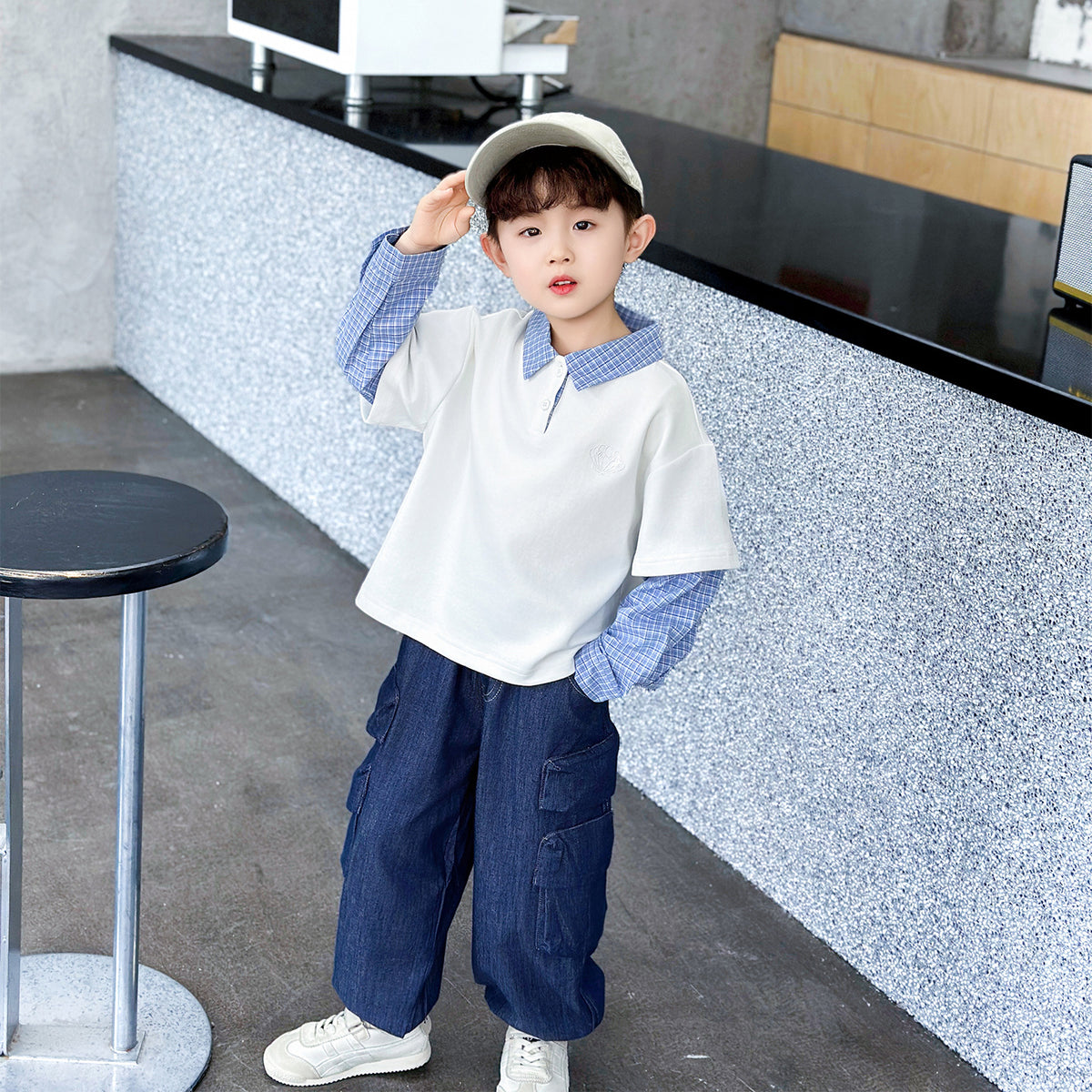 Boys' Spring Autumn Polo Shirt Two-Piece Set