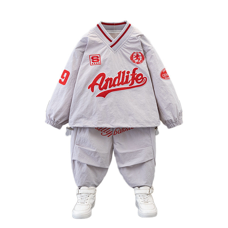 Boys Cargo Casual Letter Print Top and Pants Two-Piece Set