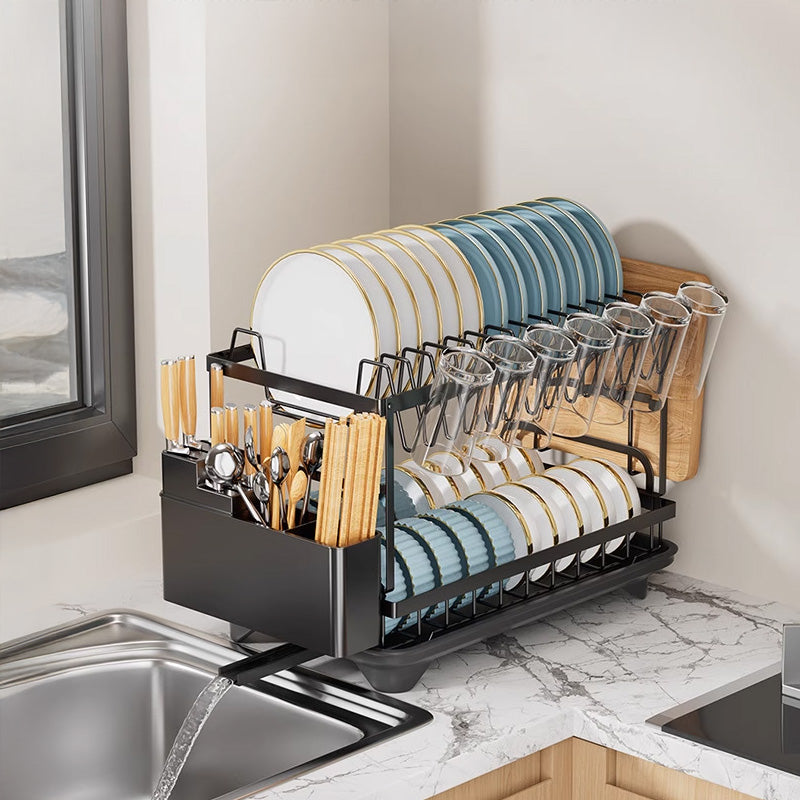 2-Tier Household Dish Rack: Countertop Storage with Drainboard