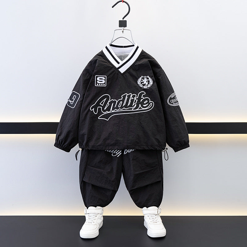 Boys Cargo Casual Letter Print Top and Pants Two-Piece Set